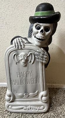 VTG Happy Halloween Tombstone Grave Skeleton Top Hat Lighted Blow Mold Decor 27