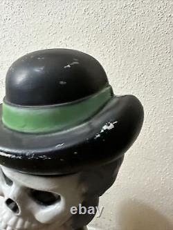 VTG Happy Halloween Tombstone Grave Skeleton Top Hat Lighted Blow Mold Decor 27