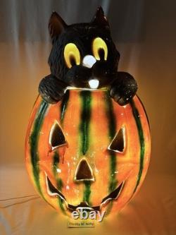VTG TPI Halloween Blow Mold 28 Jack-O'-Lantern with Black Cat in Pumpkin