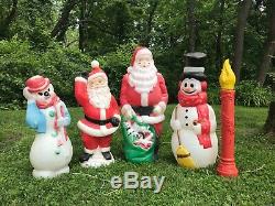VTG XMAS Lawn Ornament BLOWMOLD PLASTIC Snowman Santa Candle 5 PIECES