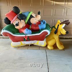 Very Rare 8 Gemmy Airblown Inflatable Mickey Minnie Pluto Sleigh Disney Holiday