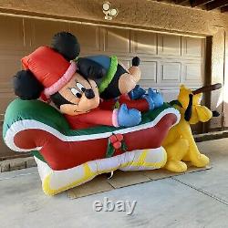 Very Rare 8 Gemmy Airblown Inflatable Mickey Minnie Pluto Sleigh Disney Holiday