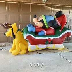 Very Rare 8 Gemmy Airblown Inflatable Mickey Minnie Pluto Sleigh Disney Holiday