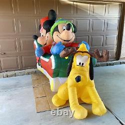 Very Rare 8 Gemmy Airblown Inflatable Mickey Minnie Pluto Sleigh Disney Holiday