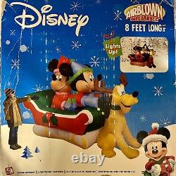 Very Rare 8 Gemmy Airblown Inflatable Mickey Minnie Pluto Sleigh Disney Holiday