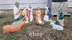 Vintage 11 Piece Nativity Set Poloron Christmas Blow Mold includes wood manger