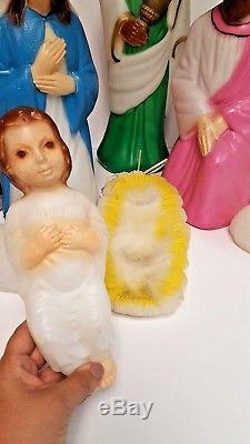 Vintage 11 piece Empire Nativity Mini Blow Mold Christmas Set Jesus Mary Joseph