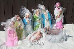 Vintage 11 pieces Empire blow mold lighted nativity set with Box