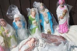 Vintage 11 pieces Empire blow mold lighted nativity set with Box