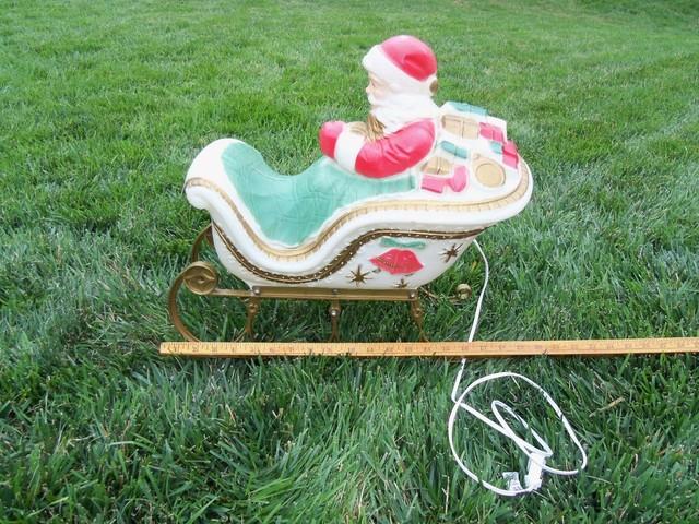 Vintage 1960's Poloron Lighted Santa Claus Sleigh Blow Mold