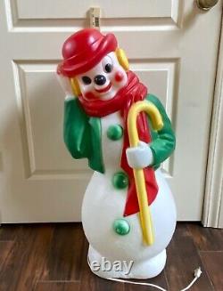 Vintage 1971 Empire Blow Mold Snowman Clown With Derby Hat And Cane 33 Tall