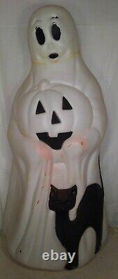 Vintage 1980s Halloween 34 Empire Ghost withPumpkin & Black Cat Lighted Blow Mold