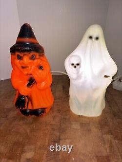 Vintage 1981 Carolina Enterprises Inc Halloween Blow Mold Witch & Ghost 9.5