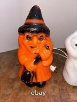 Vintage 1981 Carolina Enterprises Inc Halloween Blow Mold Witch & Ghost 9.5