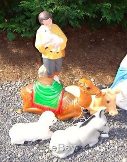 Vintage 1990s Mid-Size Blow Mold Illuminated Nativity Set 12 Piece Made in USA