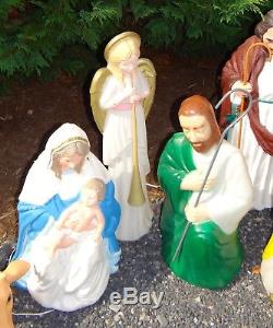 Vintage 1990s Mid-Size Blow Mold Illuminated Nativity Set 12 Piece Made in USA