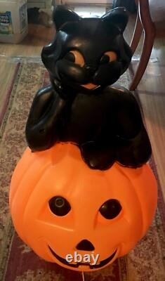 Vintage 1993 Halloween Blow Mold 34 Black Cat on Pumpkin Read Description Vintage 1993 Halloween Blow Mold 34 Black Cat on Pumpkin Read Description