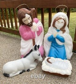 Vintage 1995 Empire 4 Piece Nativity Blow Mold Halos Joseph Mary Jesus & Donkey