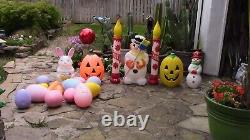 Vintage 20 Piece Christmas-easter-& Halloween Blowmold Lot Yard Decor