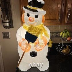 Vintage 30 Poloron Snowman With Real Broom Christmas Yard Blow Mold LIGHTED WORKS