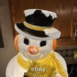 Vintage 30 Poloron Snowman With Real Broom Christmas Yard Blow Mold LIGHTED WORKS