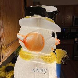 Vintage 30 Poloron Snowman With Real Broom Christmas Yard Blow Mold LIGHTED WORKS