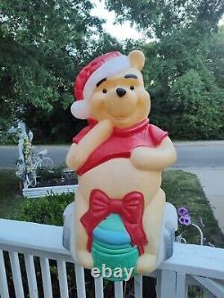 Vintage 33 Disney Christmas Blow Mold Winnie The Pooh Santa's Best Honey Pot