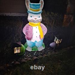 Vintage 35 TALL Large EMPIRE BLOW MOLD Mr. & Mrs. EASTER Bunny Rabbit Top Hat
