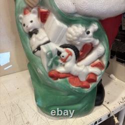 Vintage 46 Empire Blow Mold Lighted Santa withGreen Sack Marked 1968 Nice