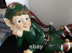 Vintage 48 Commercial Grade Christmas Elf Laying Down Resin Fiberglass