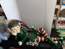 Vintage 48 Commercial Grade Christmas Elf Laying Down Resin Fiberglass