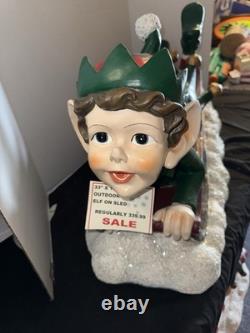 Vintage 48 Commercial Grade Christmas Elf Sledding Sleigh Ride Resin Fiberglass Vintage 48 Commercial Grade Christmas Elf Sledding Sleigh Ride Resin Fiberglass