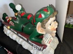 Vintage 48 Commercial Grade Christmas Elf Sledding Sleigh Ride Resin Fiberglass Vintage 48 Commercial Grade Christmas Elf Sledding Sleigh Ride Resin Fiberglass