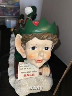 Vintage 48 Commercial Grade Christmas Elf Sledding Sleigh Ride Resin Fiberglass Vintage 48 Commercial Grade Christmas Elf Sledding Sleigh Ride Resin Fiberglass