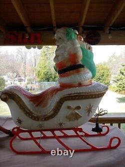 Vintage 60s/70s Large Poloron Santa Claus, Sleigh, 2 Reindeer Christmas Blow Mold