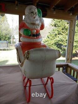 Vintage 60s/70s Large Poloron Santa Claus, Sleigh, 2 Reindeer Christmas Blow Mold