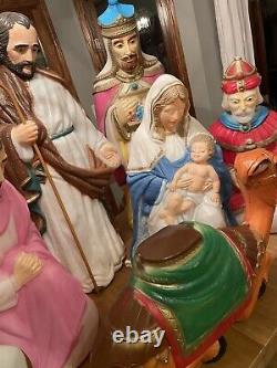 Vintage 7 Piece Set Empire Tpi Blow Mold Nativity Set Lighted Christmas Plastic