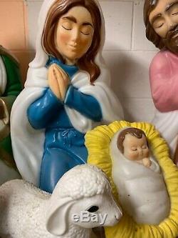 Vintage 9pc Set Nativity Blow Mold With Animals Jesus & Cords Free Ship Camel