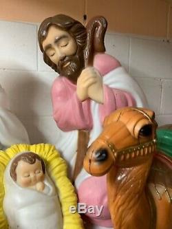 Vintage 9pc Set Nativity Blow Mold With Animals Jesus & Cords Free Ship Camel