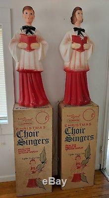 Vintage BECO Choir Boy & Girl Outdoor Lighted Christmas Blow Mold Lawn Ornaments