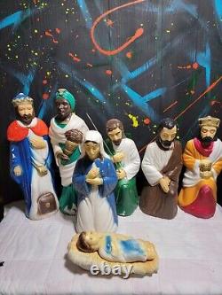 Vintage Blow Mold 7 Piece Nativity Set Christmas Jesus Plastic 22 Light