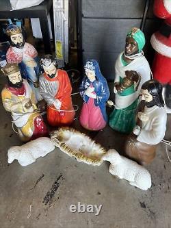 Vintage Blow Mold 7 Piece Nativity Set Christmas Missing Jesus Plastic 22