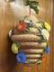 Vintage Blow Mold Bee Hive With Plastic Flowers