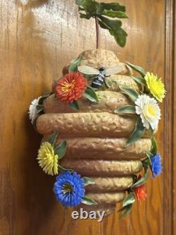 Vintage Blow Mold Bee Hive With Plastic Flowers