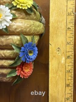 Vintage Blow Mold Bee Hive With Plastic Flowers