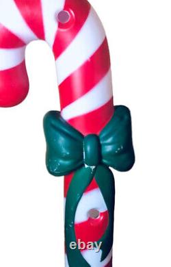 Vintage Blow Mold Christmas HTF Bow Candy Cane Flocked at bottom 42 READ