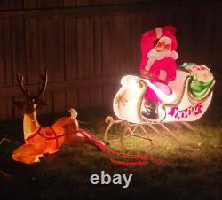 Vintage Blow Mold Christmas Santa In Sleigh Noel With 2 Reindeer General Foam