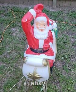 Vintage Blow Mold Christmas Santa In Sleigh Noel With 2 Reindeer General Foam