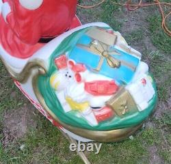 Vintage Blow Mold Christmas Santa In Sleigh Noel With 2 Reindeer General Foam