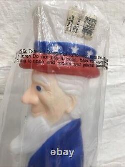 Vintage Blow Mold Uncle Sam Patriotic Flag Lighted Union New Old Stock Lot Of 2